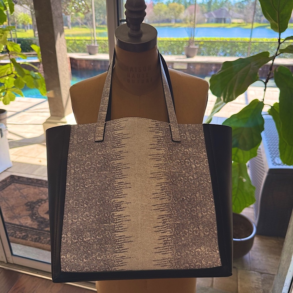 Loeffler Randall Designer black Leather tote with snakeskin panels